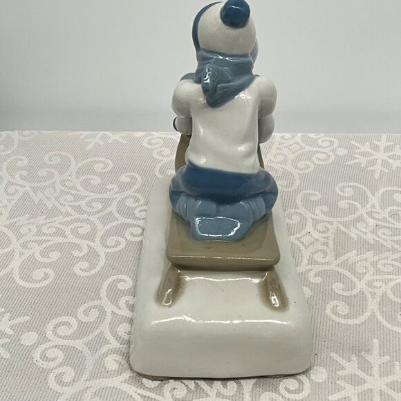 Porcelain Figurine Children Sledding 1992 Mexican Art DS Signed 5" x 4" Winter D - Picture 8 of 9